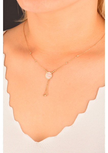 14 Ayar Dorikalı Sedef Rose Altın Kolye modelleri