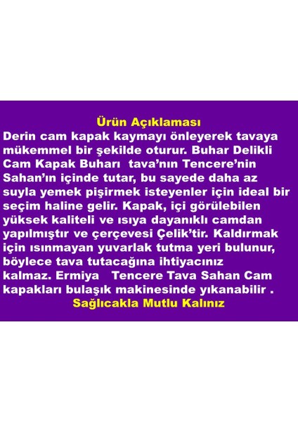 Tencere Tava Sahan Için 40 cm Buhar Delikli Temperli Z Tipi Cam Kapak