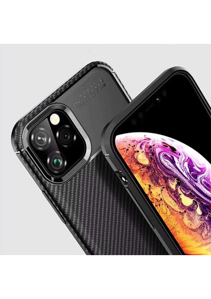 Apsuwa Iphone 11 Pro Max Karbon Görünüm Negro Silikon Kılıf + Ekran Koruyucu Nano