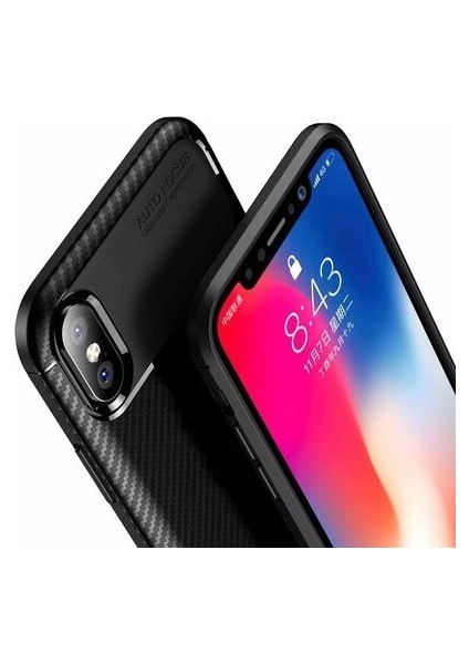 Apsuwa Iphone Xs Karbon Görünüm Negro Silikon Kılıf + Ekran Koruyucu Nano