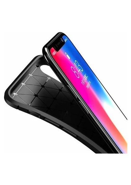 Apsuwa Iphone Xs Karbon Görünüm Negro Silikon Kılıf + Ekran Koruyucu Nano
