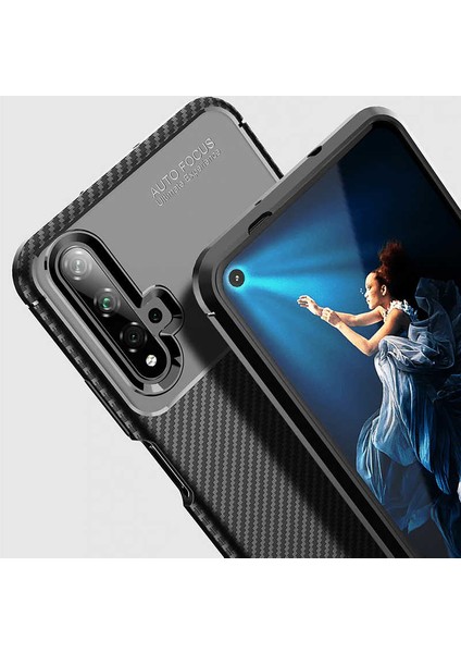 Huawei Honor 20 Karbon Görünüm Negro Silikon Kılıf + Ekran Koruyucu Nano