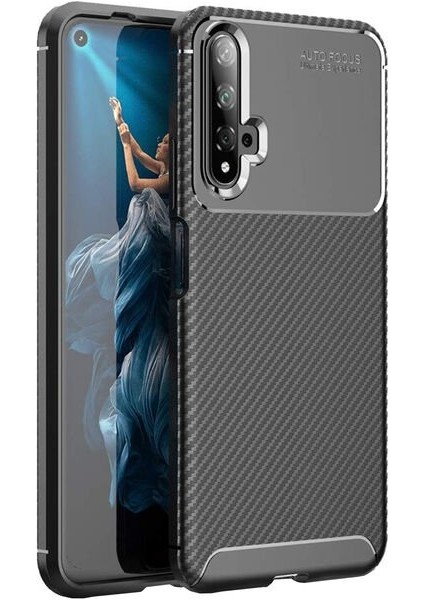 Huawei Nova 5t Karbon Görünüm Negro Silikon Kılıf + Ekran Koruyucu Nano