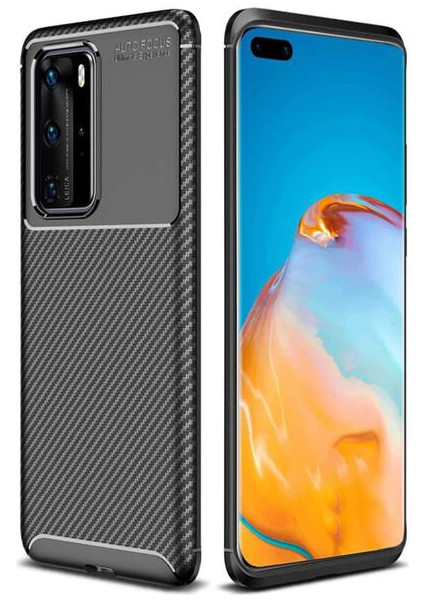 Huawei P40 Pro Karbon Görünüm Negro Silikon Kılıf + Ekran Koruyucu Ped