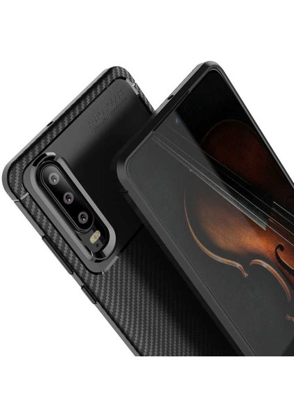 Huawei P30 Karbon Görünüm Negro Silikon Kılıf