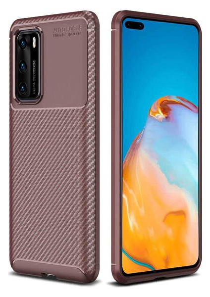 Huawei P40 Karbon Görünüm Negro Silikon Kılıf + Ekran Koruyucu Nano