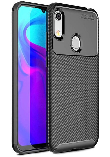 Huawei Y6 2019 Karbon Görünüm Negro Silikon Kılıf + Ekran Koruyucu Nano