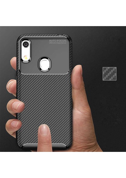 Huawei Y6 2019 Karbon Görünüm Negro Silikon Kılıf + Ekran Koruyucu Nano