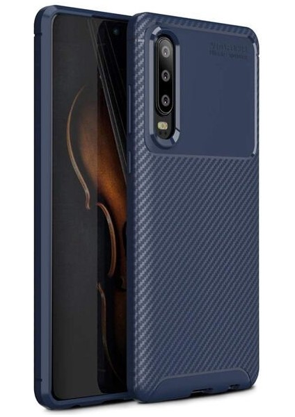 Huawei P30 Karbon Görünüm Negro Silikon Kılıf + Ekran Koruyucu Nano