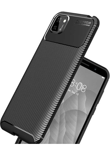 Huawei Y5P Karbon Görünüm Negro Silikon Kılıf + Ekran Koruyucu Nano