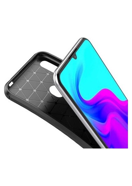Huawei Y6 2019 Karbon Görünüm Negro Silikon Kılıf + Ekran Koruyucu Nano