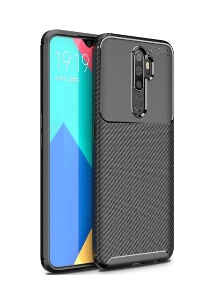 Apsuwa Oppo A9 2020 Karbon Görünüm Negro Silikon Kılıf + Ekran Koruyucu Nano