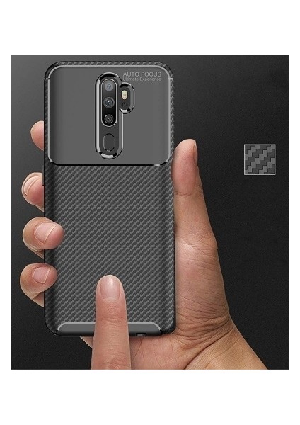 Apsuwa Oppo A9 2020 Karbon Görünüm Negro Silikon Kılıf + Ekran Koruyucu Nano
