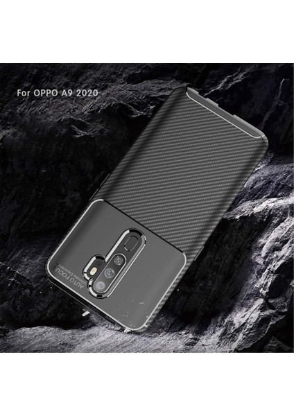 Apsuwa Oppo A9 2020 Karbon Görünüm Negro Silikon Kılıf + Ekran Koruyucu Nano