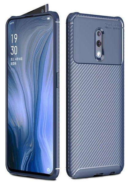 Apsuwa Oppo Reno (CPH1917) Karbon Görünüm Negro Silikon Kılıf + Ekran Koruyucu Nano