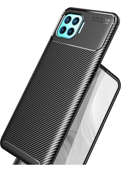 Apsuwa Oppo Reno 4 Lite (CPH2125) Karbon Görünüm Negro Silikon Kılıf + Ekran Koruyucu Nano