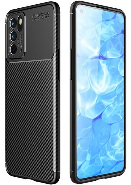 Apsuwa Oppo Reno 6 (CPH2235) Karbon Görünüm Negro Silikon Kılıf + Ekran Koruyucu Nano