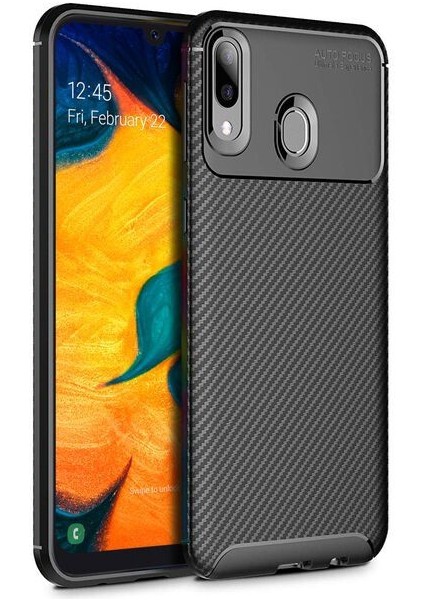 Apsuwa Samsung Galaxy A30 Karbon Görünüm Negro Silikon Kılıf + Ekran Koruyucu Nano