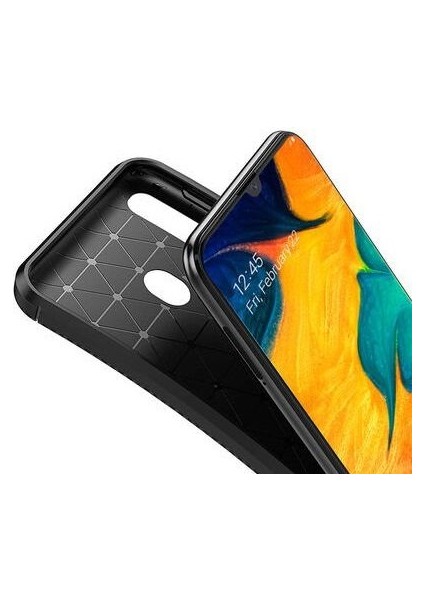 Apsuwa Samsung Galaxy A30 Karbon Görünüm Negro Silikon Kılıf + Ekran Koruyucu Nano