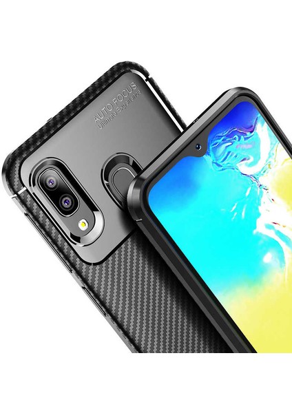Apsuwa Samsung Galaxy A20E Karbon Görünüm Negro Silikon Kılıf + Ekran Koruyucu Nano