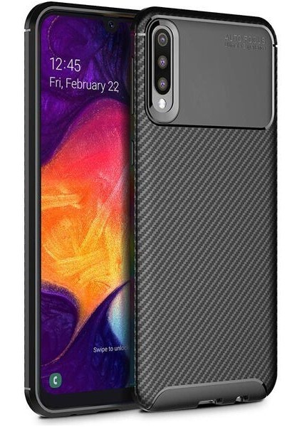 Apsuwa Samsung Galaxy A30S Karbon Görünüm Negro Silikon Kılıf + Ekran Koruyucu Nano