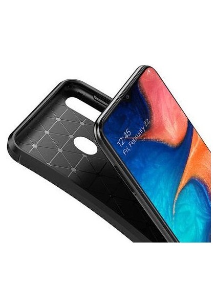 Apsuwa Samsung Galaxy A20 Karbon Görünüm Negro Silikon Kılıf + Ekran Koruyucu Nano