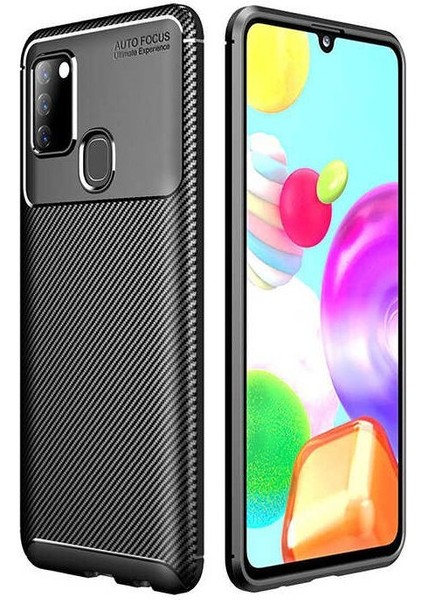 Apsuwa Samsung Galaxy A21S Karbon Görünüm Negro Silikon Kılıf + Ekran Koruyucu Nano
