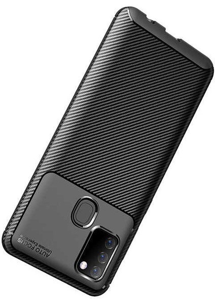 Apsuwa Samsung Galaxy A21S Karbon Görünüm Negro Silikon Kılıf + Ekran Koruyucu Nano