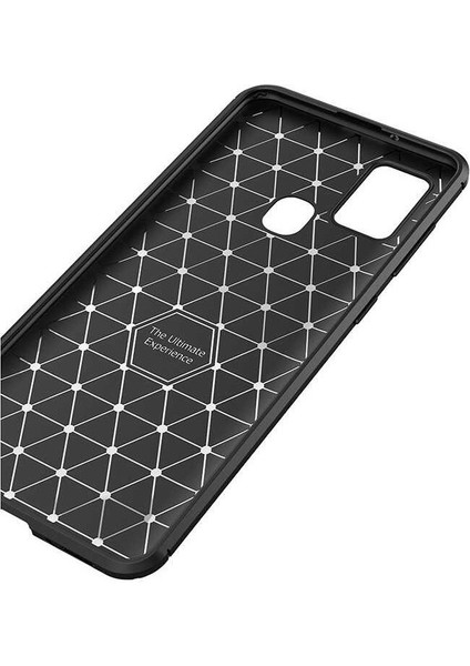 Apsuwa Samsung Galaxy A21S Karbon Görünüm Negro Silikon Kılıf + Ekran Koruyucu Nano