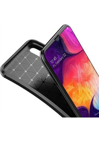 Apsuwa Samsung Galaxy A50 Karbon Görünüm Negro Silikon Kılıf + Ekran Koruyucu Nano