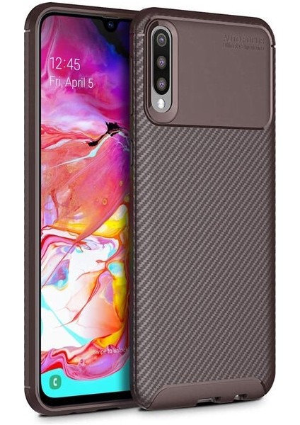 Apsuwa Samsung Galaxy A70 Karbon Görünüm Negro Silikon Kılıf + Ekran Koruyucu Nano