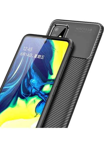 Apsuwa Samsung Galaxy A51 Karbon Görünüm Negro Silikon Kılıf + Ekran Koruyucu Nano