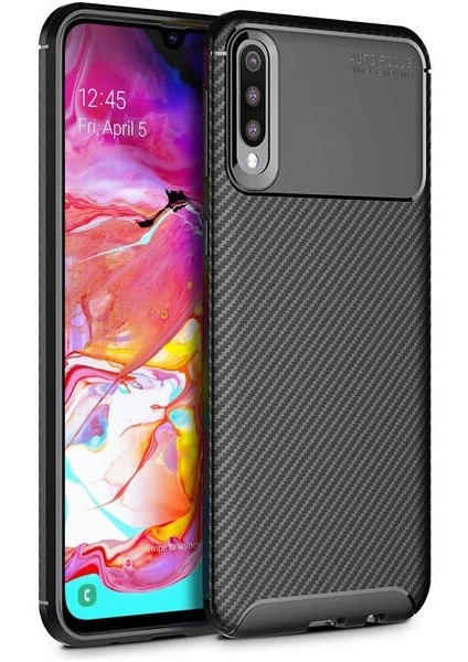 Apsuwa Samsung Galaxy A70 Karbon Görünüm Negro Silikon Kılıf + Ekran Koruyucu Nano