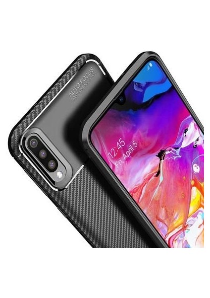 Apsuwa Samsung Galaxy A70 Karbon Görünüm Negro Silikon Kılıf + Ekran Koruyucu Nano