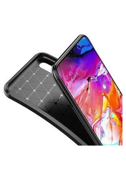 Apsuwa Samsung Galaxy A70 Karbon Görünüm Negro Silikon Kılıf + Ekran Koruyucu Nano