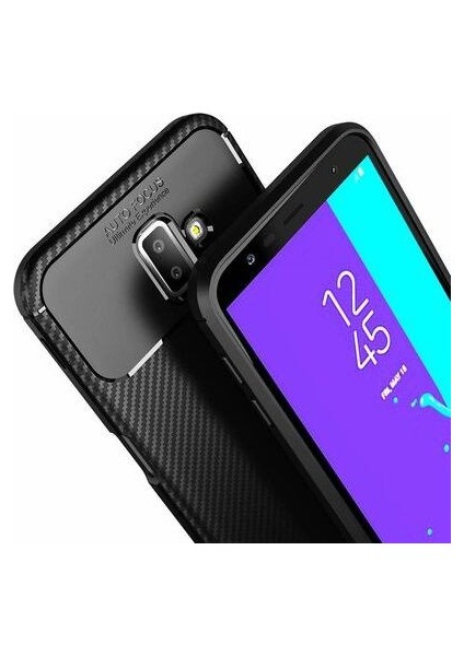 Apsuwa Samsung Galaxy J6 Plus Karbon Görünüm Negro Silikon Kılıf + Ekran Koruyucu Nano