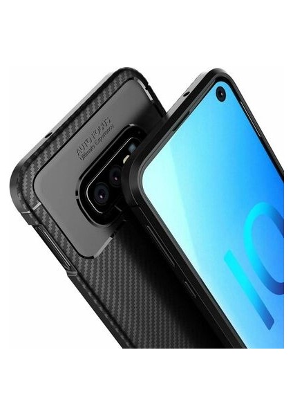 Apsuwa Samsung Galaxy S10E Karbon Görünüm Negro Silikon Kılıf + Ekran Koruyucu Nano