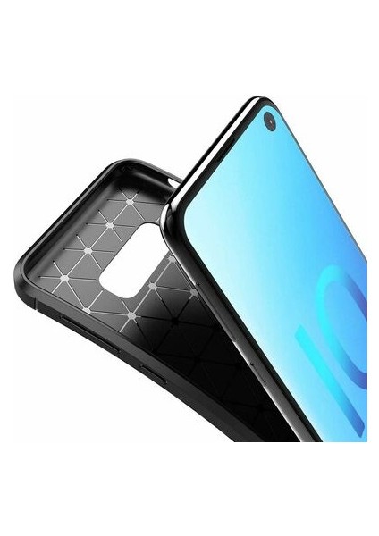 Apsuwa Samsung Galaxy S10E Karbon Görünüm Negro Silikon Kılıf + Ekran Koruyucu Nano