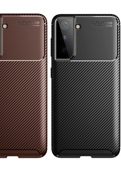 Apsuwa Samsung Galaxy S21 Karbon Görünüm Negro Silikon Kılıf + Ekran Koruyucu Nano