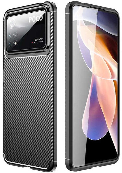 Xiaomi Poco X4 Pro 5g Kılıf Negro Silikon Karbon Desen + Ekran Koruyucu Nano