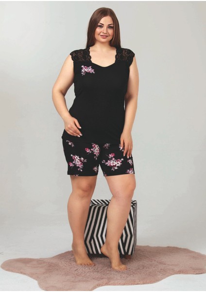 Hayal Sepeti Siyah Renk Büyük Beden Lady 10359 Kadın Şortlu Pijama Takımı