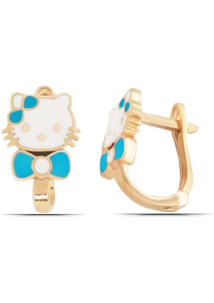 Hello Kitty Mavi Kedi 925 Ayar Gümüş Kız Çocuk Küpe