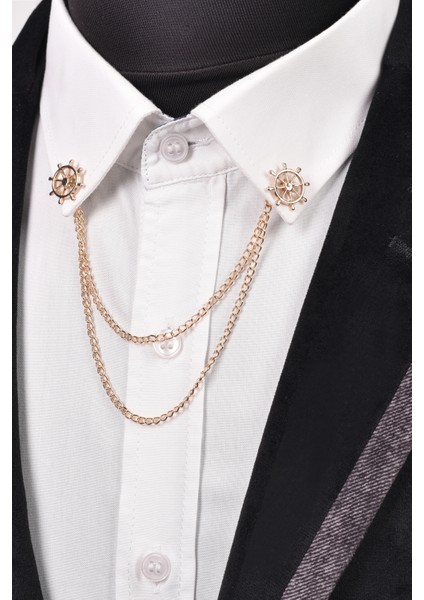 Dümen Figürlü Zincirli Yaka Broş