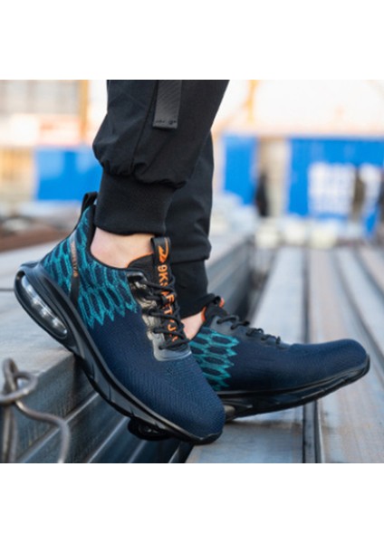 Erkek Flyknit Kumaş Aşınmaya Dayanıklı İş Güvenlik Ayakkabısı - Siyah - Mavi (Yurt Dışından) fiyatları
