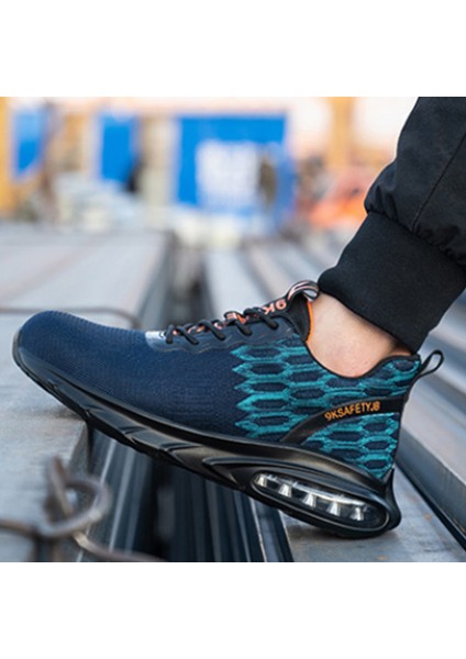 Erkek Flyknit Kumaş Aşınmaya Dayanıklı İş Güvenlik Ayakkabısı - Siyah - Mavi (Yurt Dışından) modelleri