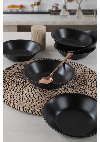 Mat Siyah Hitit Yemek Tabağı 18 Cm 6 Adet
