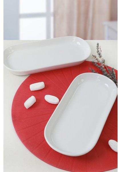 Beyaz Noyan Kayık Tabak 28 Cm 2 Adet