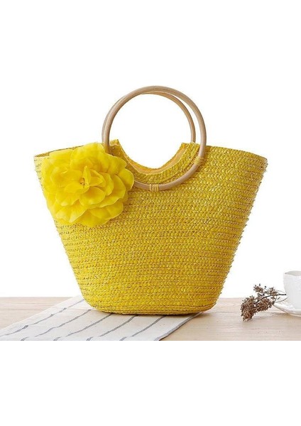 Çiçek Rattan Büyük Kapasiteli Çanta(Yurt Dışından)