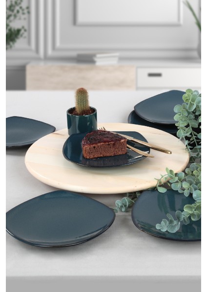 Granit Lacivert Köşem Pasta Tabağı 22 Cm 6 Adet