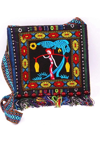 Vintage Etnik Stil Omuz Çantası Işlemeli Fringe Çanta Crossbody Çanta(Yurt Dışından)